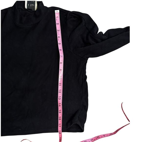 Elie Tahari Black Mock Neck Puff Shoulder Long Sleeve sweater Women Medium - Picture 6 of 11